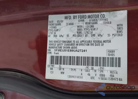 2009 Ford Explorer Sport Trac Xlt z USA, uszkodzony, nr VIN 1FMEU51E89UA27241